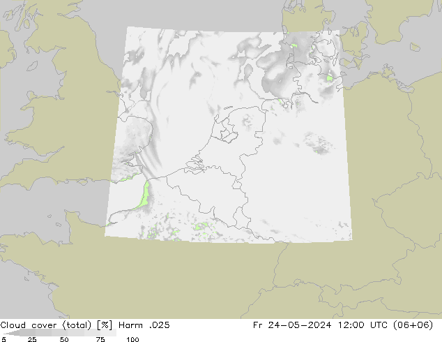 Cloud cover (total) Harm .025 Fr 24.05.2024 12 UTC