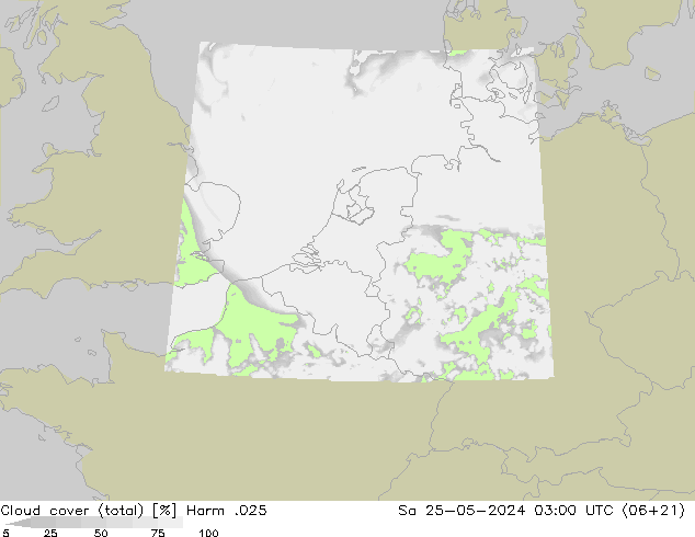 Bewolking (Totaal) Harm .025 za 25.05.2024 03 UTC