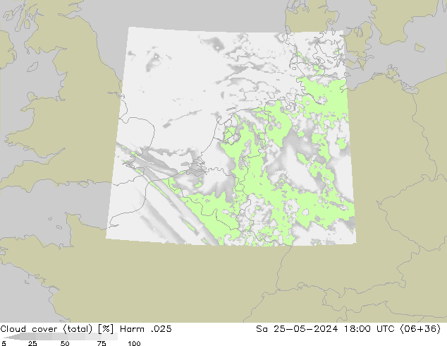 Cloud cover (total) Harm .025 Sa 25.05.2024 18 UTC