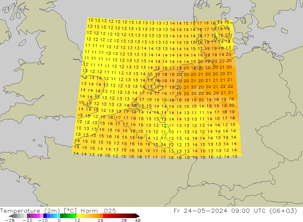 Temperature (2m) Harm .025 Pá 24.05.2024 09 UTC