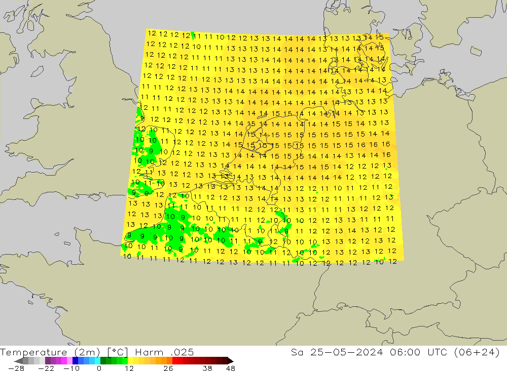 Temperatura (2m) Harm .025 sab 25.05.2024 06 UTC