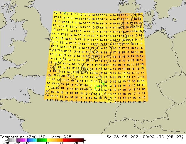 Temperatura (2m) Harm .025 Sáb 25.05.2024 09 UTC