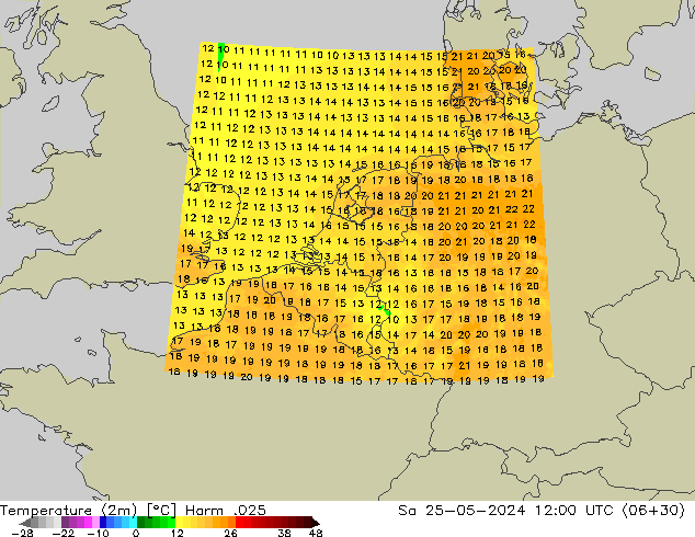 Sıcaklık Haritası (2m) Harm .025 Cts 25.05.2024 12 UTC