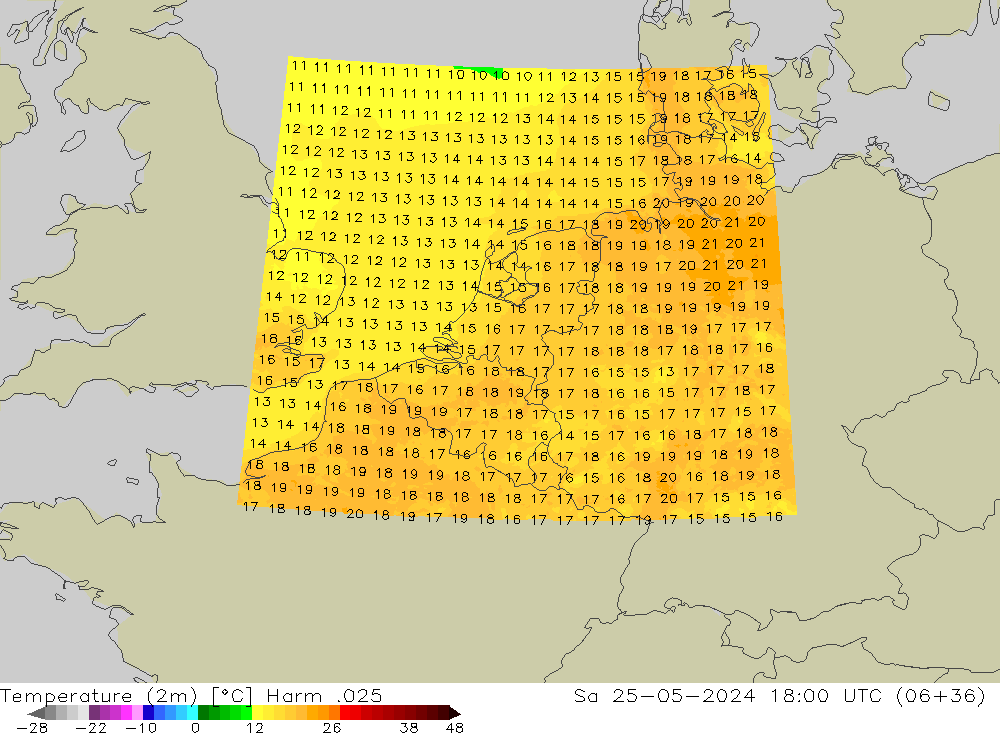 Temperatura (2m) Harm .025 sáb 25.05.2024 18 UTC