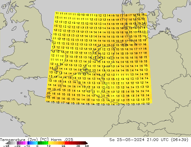 Temperatura (2m) Harm .025 sáb 25.05.2024 21 UTC