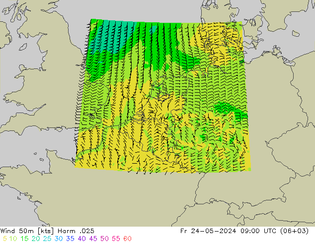 Viento 50 m Harm .025 vie 24.05.2024 09 UTC