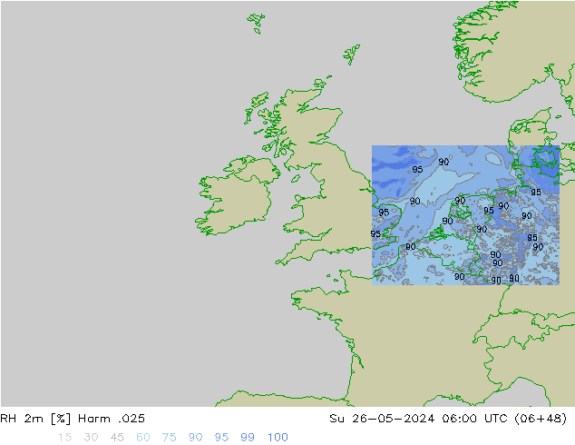 Humidité rel. 2m Harm .025 dim 26.05.2024 06 UTC