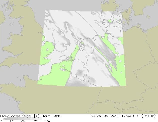 Cloud cover (high) Harm .025 Su 26.05.2024 12 UTC