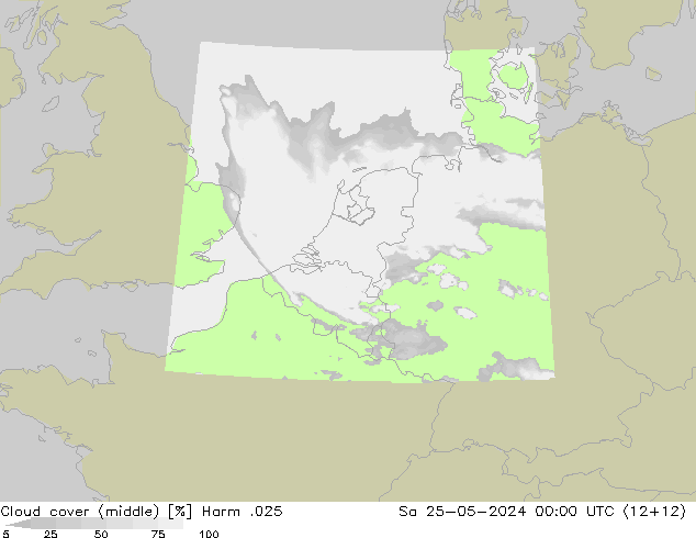 Cloud cover (middle) Harm .025 Sa 25.05.2024 00 UTC