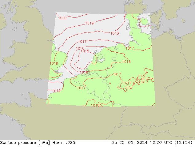 Pressione al suolo Harm .025 sab 25.05.2024 12 UTC