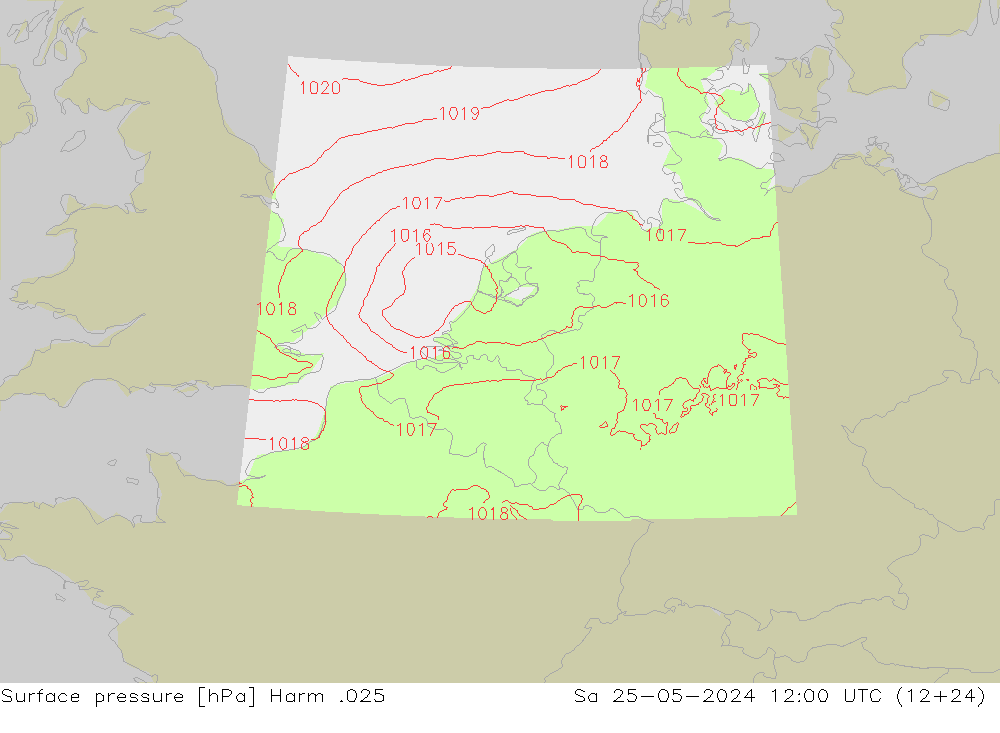 Pressione al suolo Harm .025 sab 25.05.2024 12 UTC