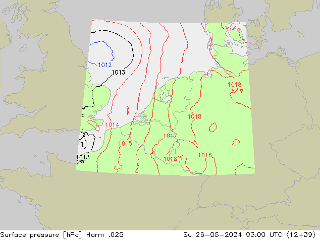 Surface pressure Harm .025 Su 26.05.2024 03 UTC