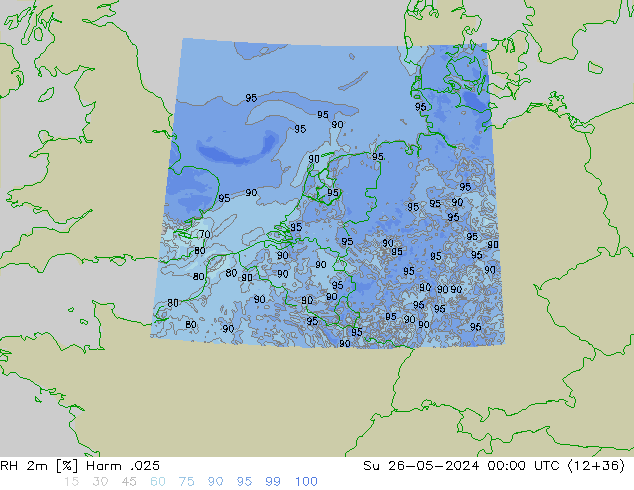 Humidité rel. 2m Harm .025 dim 26.05.2024 00 UTC