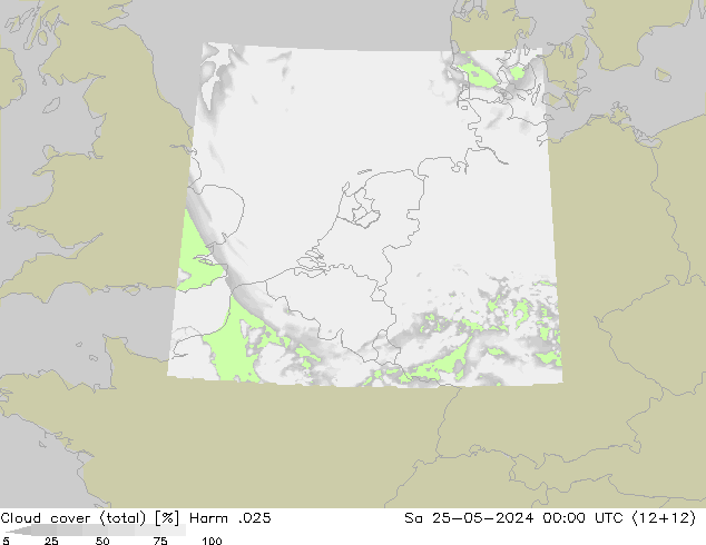 Cloud cover (total) Harm .025 Sa 25.05.2024 00 UTC