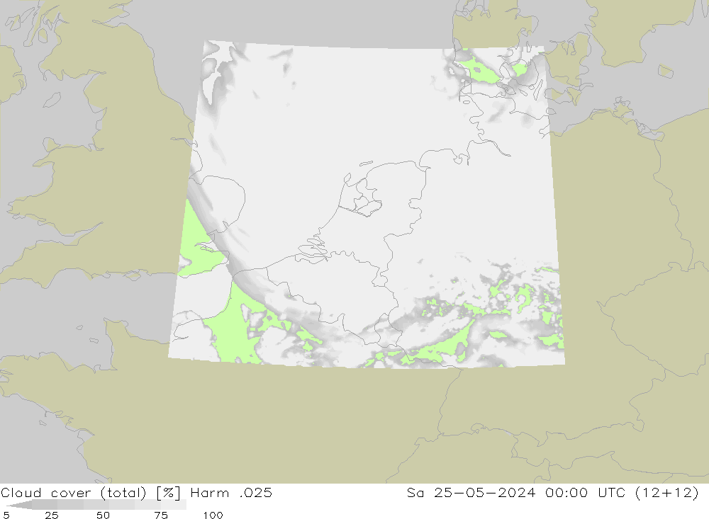 Cloud cover (total) Harm .025 Sa 25.05.2024 00 UTC