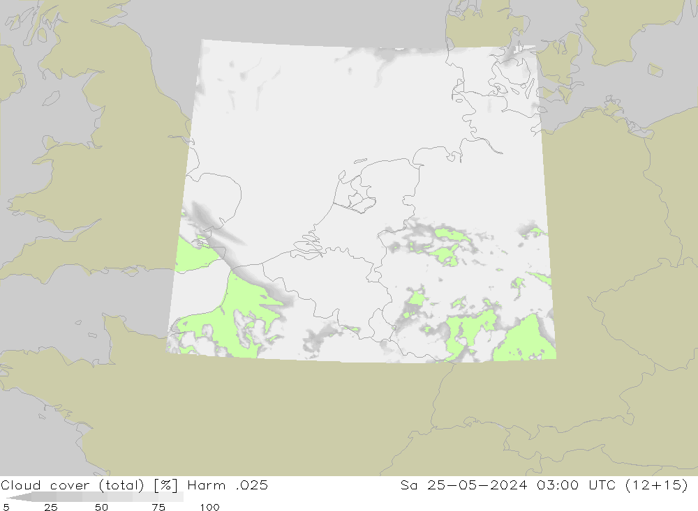 Cloud cover (total) Harm .025 So 25.05.2024 03 UTC