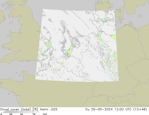 Cloud cover (total) Harm .025 Su 26.05.2024 12 UTC