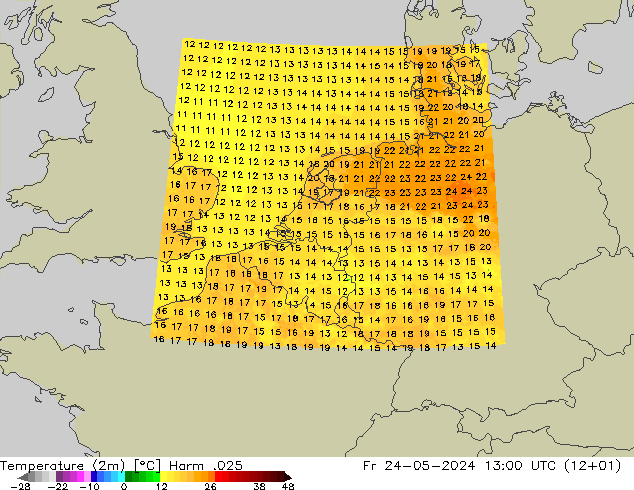 Temperature (2m) Harm .025 Fr 24.05.2024 13 UTC