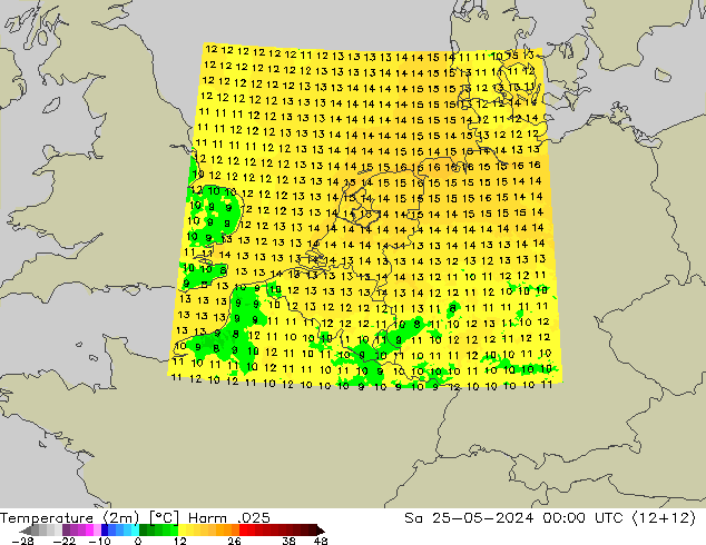 Sıcaklık Haritası (2m) Harm .025 Cts 25.05.2024 00 UTC