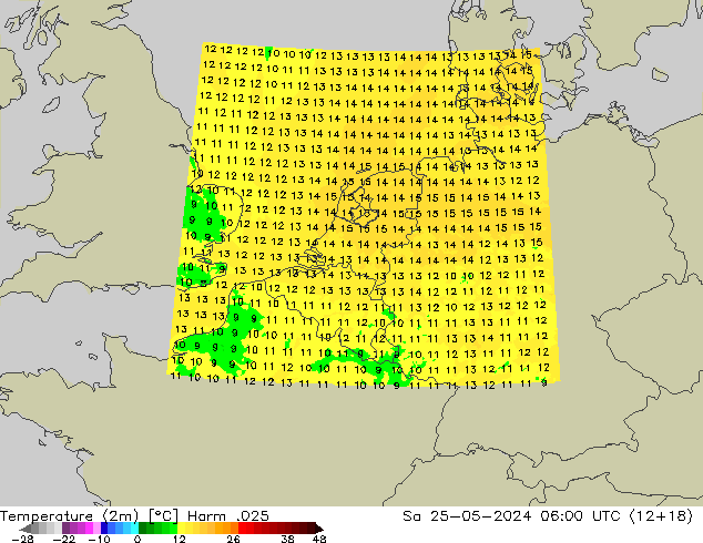 Temperature (2m) Harm .025 Sa 25.05.2024 06 UTC