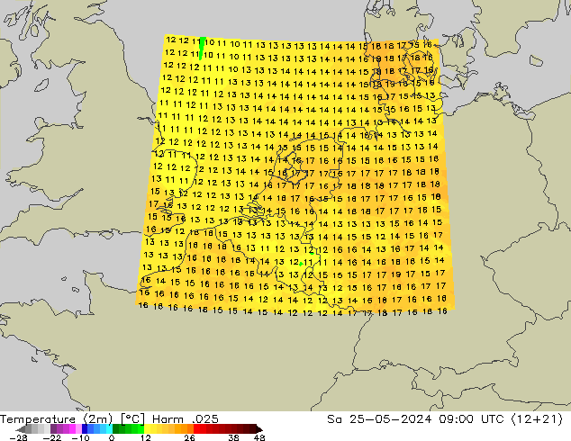 Temperature (2m) Harm .025 So 25.05.2024 09 UTC