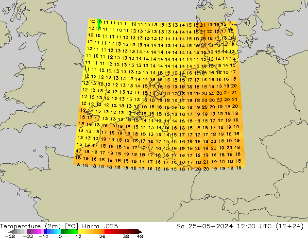 Temperaturkarte (2m) Harm .025 Sa 25.05.2024 12 UTC