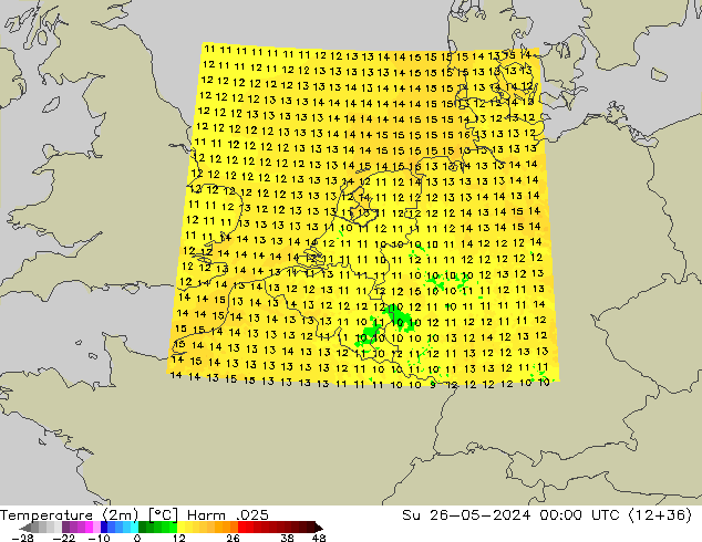 température (2m) Harm .025 dim 26.05.2024 00 UTC