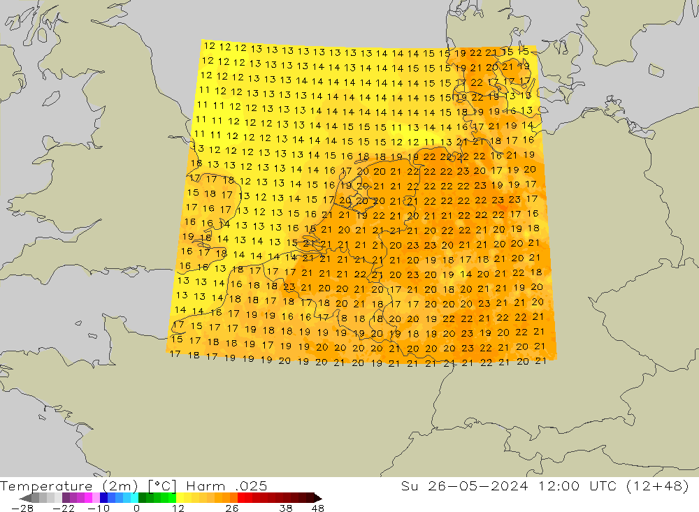 Sıcaklık Haritası (2m) Harm .025 Paz 26.05.2024 12 UTC