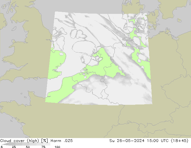 Cloud cover (high) Harm .025 Su 26.05.2024 15 UTC
