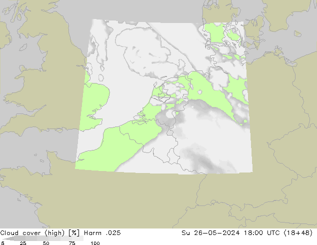 Cloud cover (high) Harm .025 Su 26.05.2024 18 UTC