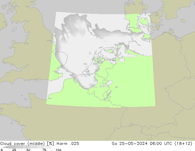 Cloud cover (middle) Harm .025 Sa 25.05.2024 06 UTC