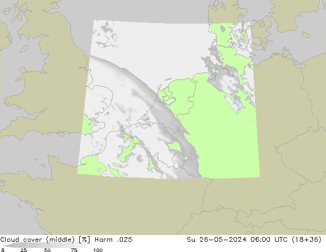 Cloud cover (middle) Harm .025 Su 26.05.2024 06 UTC