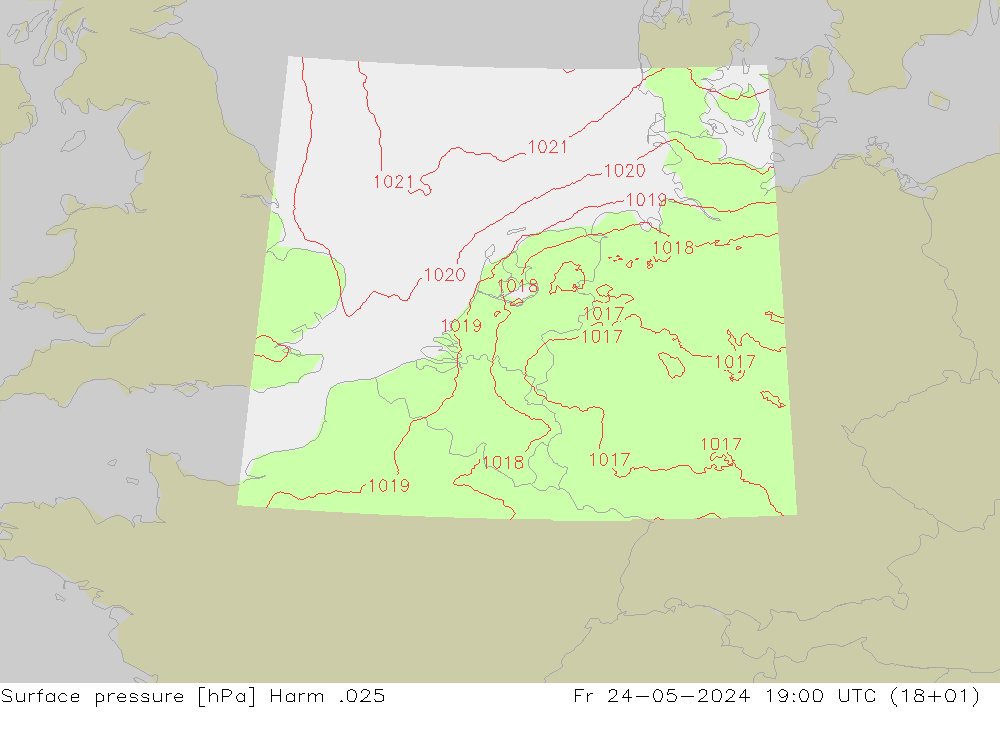 地面气压 Harm .025 星期五 24.05.2024 19 UTC