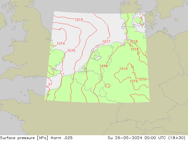 Pressione al suolo Harm .025 dom 26.05.2024 00 UTC