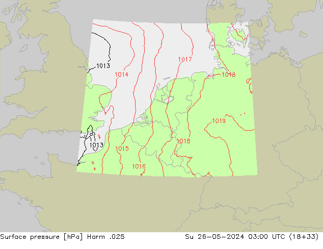 Surface pressure Harm .025 Su 26.05.2024 03 UTC