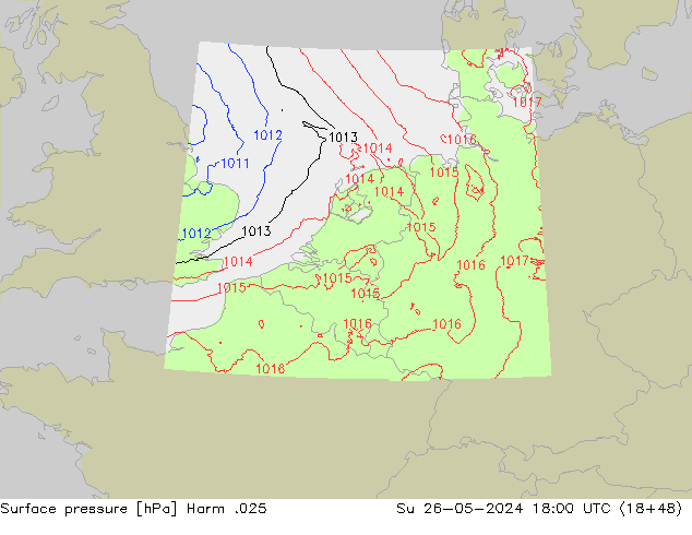 Pressione al suolo Harm .025 dom 26.05.2024 18 UTC