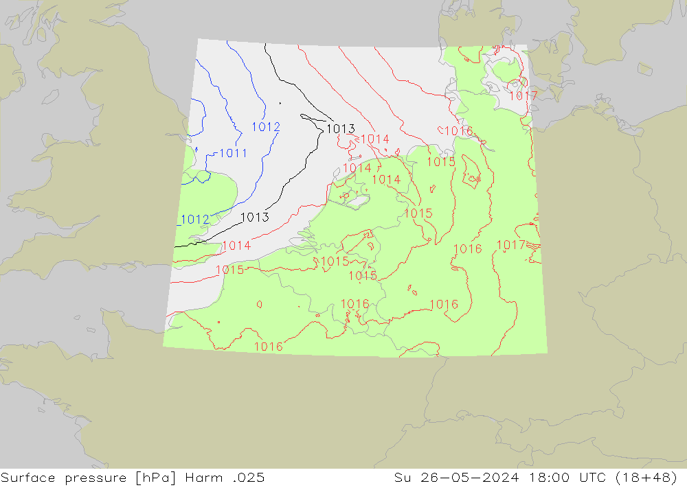 Surface pressure Harm .025 Su 26.05.2024 18 UTC