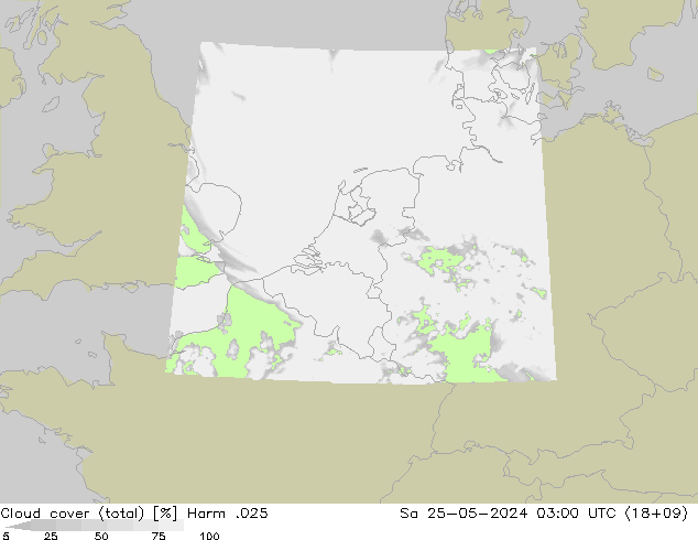 Cloud cover (total) Harm .025 So 25.05.2024 03 UTC