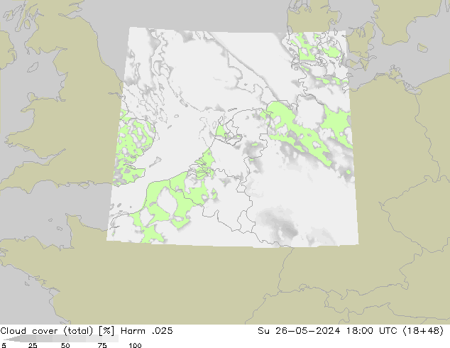 Cloud cover (total) Harm .025 Su 26.05.2024 18 UTC