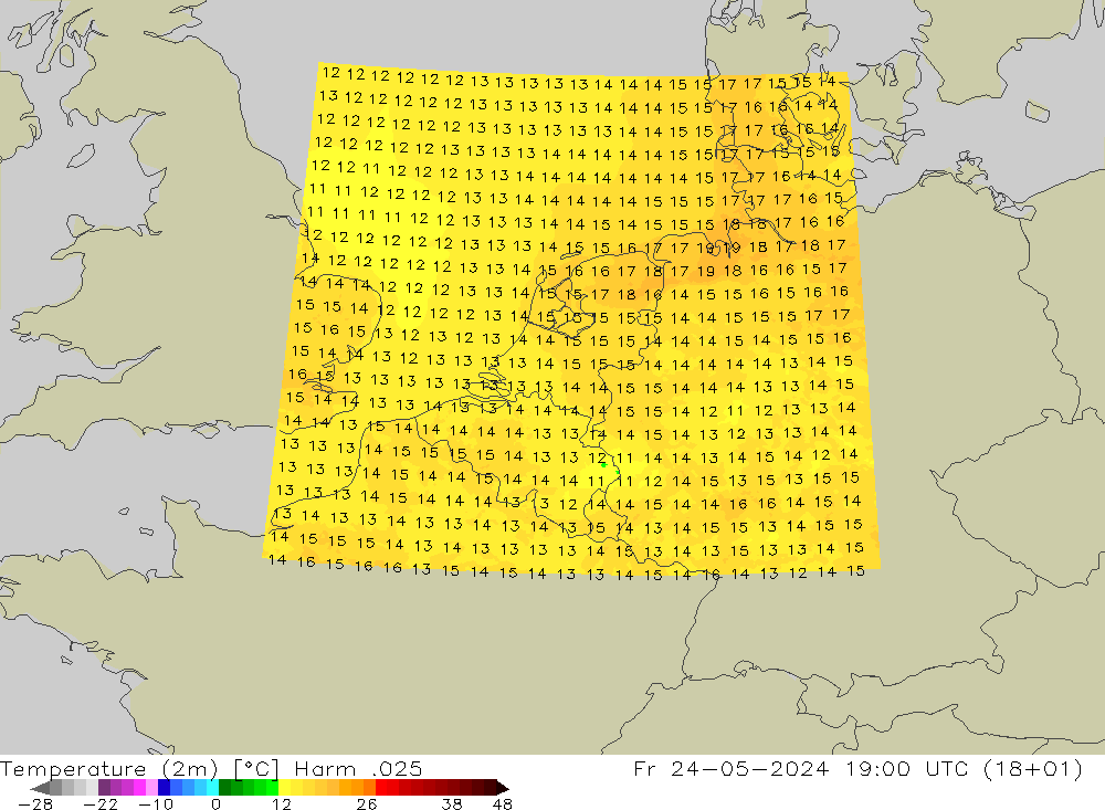 Temperatura (2m) Harm .025 Sex 24.05.2024 19 UTC