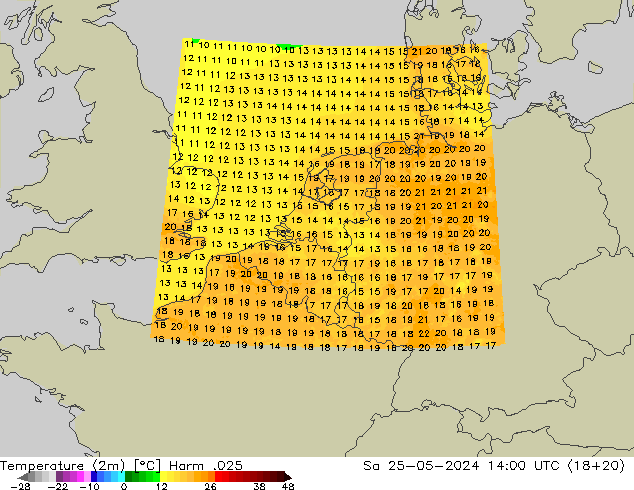 Temperature (2m) Harm .025 Sa 25.05.2024 14 UTC