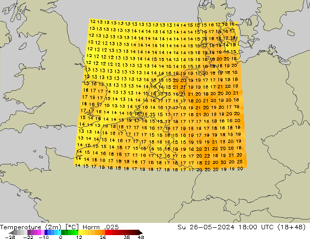 Sıcaklık Haritası (2m) Harm .025 Paz 26.05.2024 18 UTC