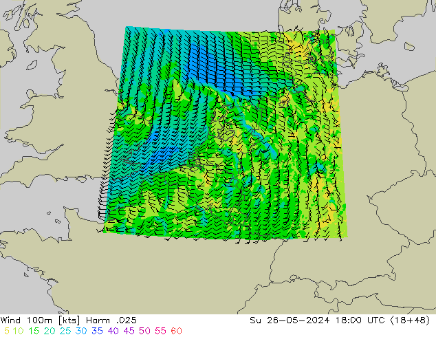 Wind 100m Harm .025 zo 26.05.2024 18 UTC