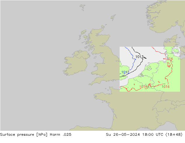 Surface pressure Harm .025 Su 26.05.2024 18 UTC