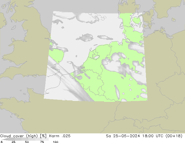 Cloud cover (high) Harm .025 Sa 25.05.2024 18 UTC