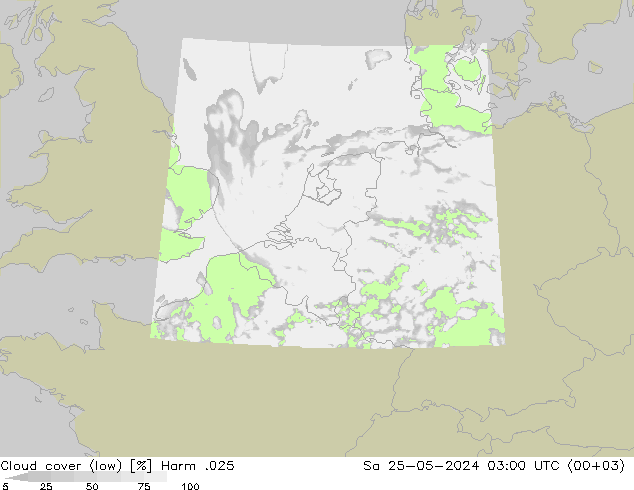 Cloud cover (low) Harm .025 Sa 25.05.2024 03 UTC