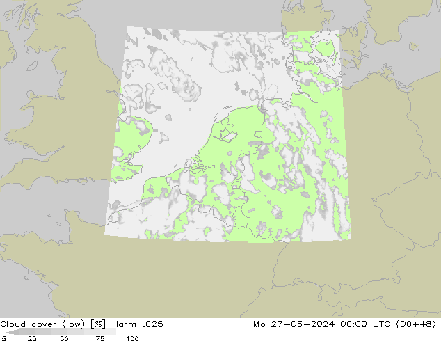 zachmurzenie (niskie) Harm .025 pon. 27.05.2024 00 UTC