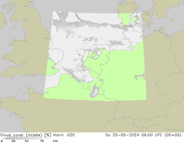 Bewolking (Middelb.) Harm .025 za 25.05.2024 09 UTC