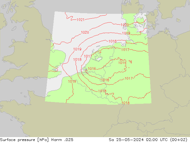 地面气压 Harm .025 星期六 25.05.2024 02 UTC
