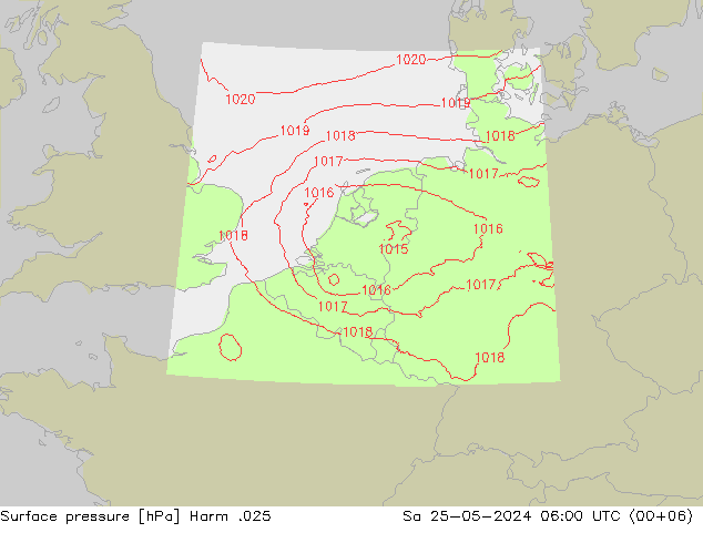 地面气压 Harm .025 星期六 25.05.2024 06 UTC